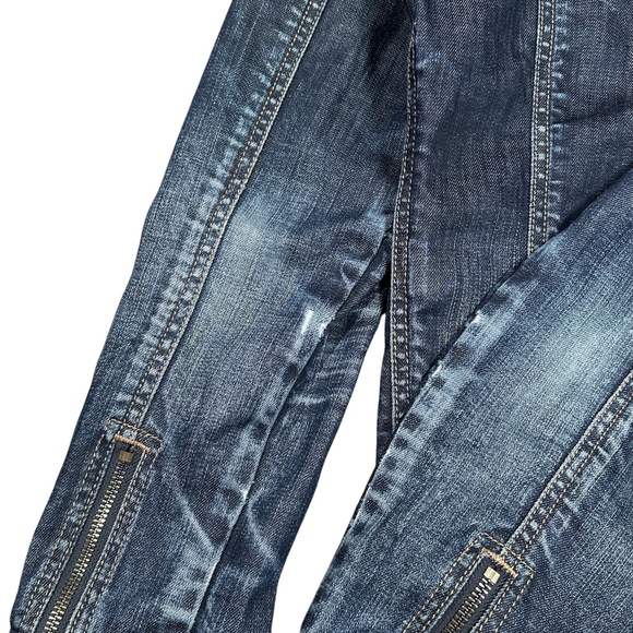 John Varvatos Distressed Blue Zipper Denim Jacket - Picture 5 of 9